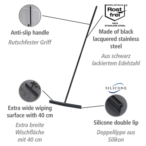 WENKO Edelstahl Boden-und Fensterwischer Rosole Schwarz | 40 cm Wischbreite