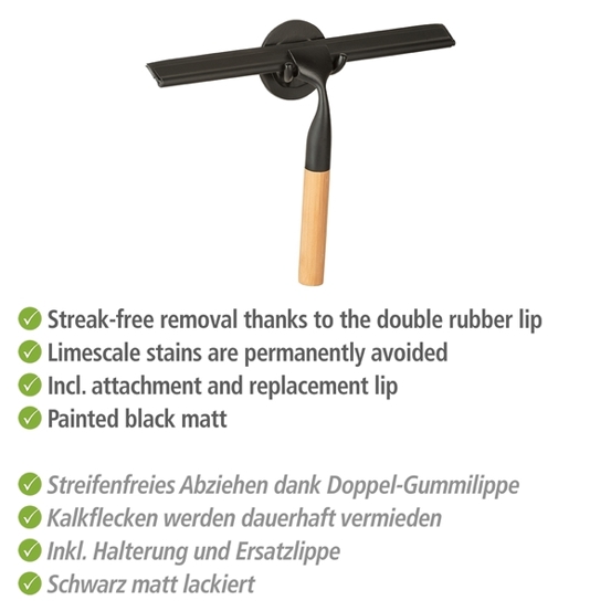 WENKO Turbo-Loc® Badezimmerwischer Bambusa aus Bambus und Edelstahl | Ohne Bohren
