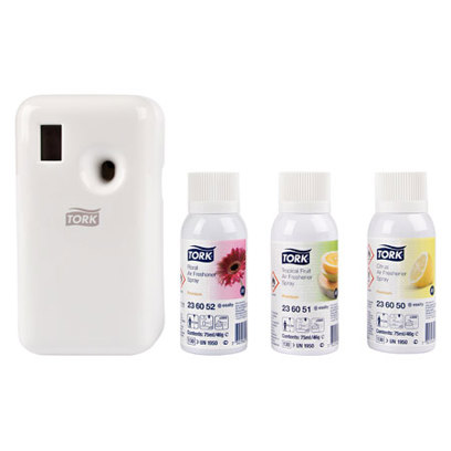 Tork Lufterfrischer-Set 4-tlg. | Raumduft | Raumspray | Duftspray 3 Düfte + Spender